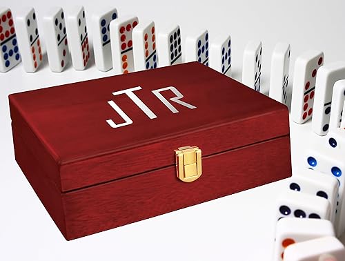 Miniatura 4 de Juego de regalo de dominó personalizado, caja de dominó grabada con monograma personalizado, juego de dominó doble de 12 con 91 dominó
