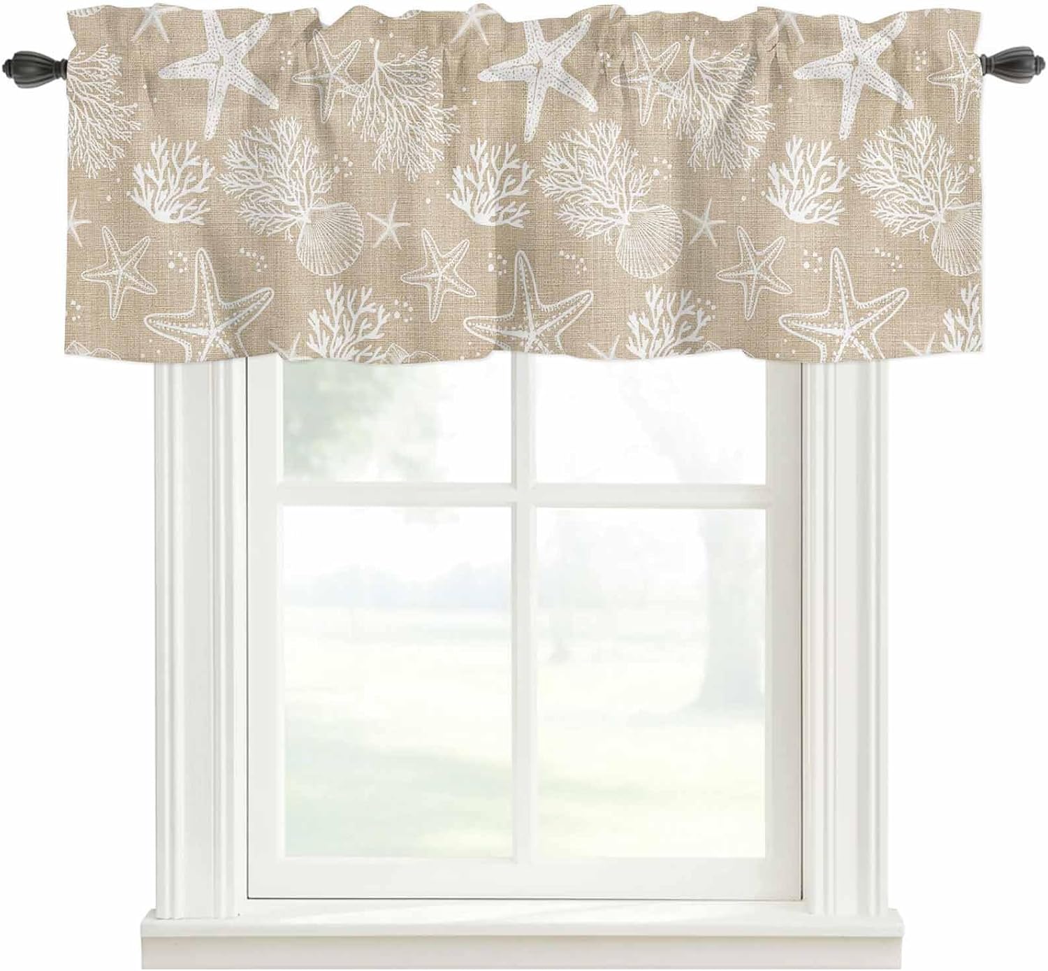 Rustic Coastal Valances for Windows Farmhouse Kitchen Curtains Valances Rod Pocket Valance Curtains for Windows Sea Nautical Summer Beach Starfish Coral Window Valance for Bedroom Bathroom 42"x18"