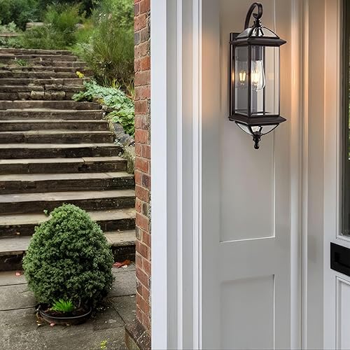 Miniatura 4 de ShinYouneL Luces de pared de bronce aceitado de 20 pulgadas para exteriores, lámpara exterior de cobre, impermeable, linterna montada en la pared,