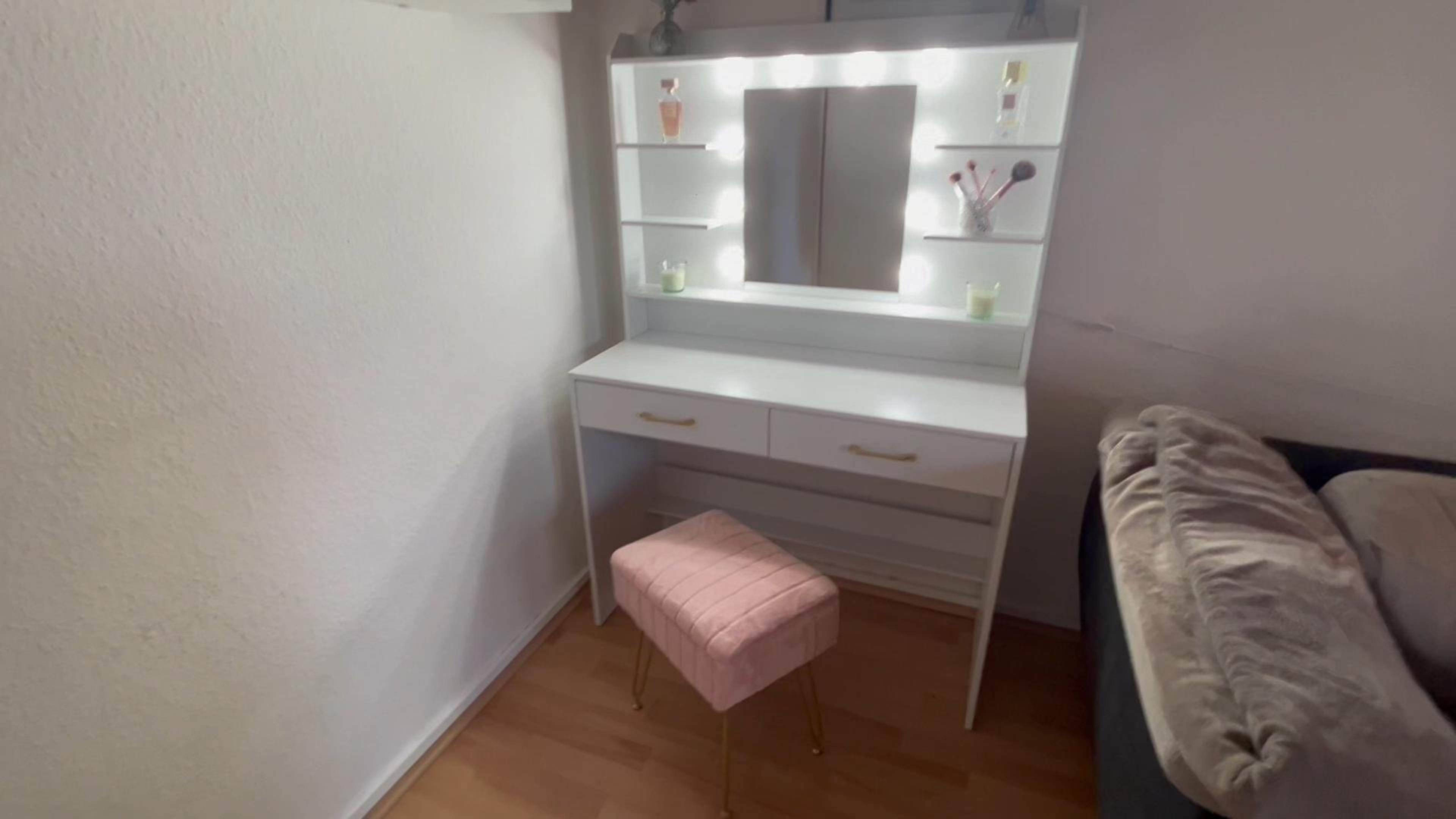 Toeletta Da Truppo Con Specchio LED - 40x100x149 Cm, Bianco, 2 Cassetti E Mensole - Foto 9