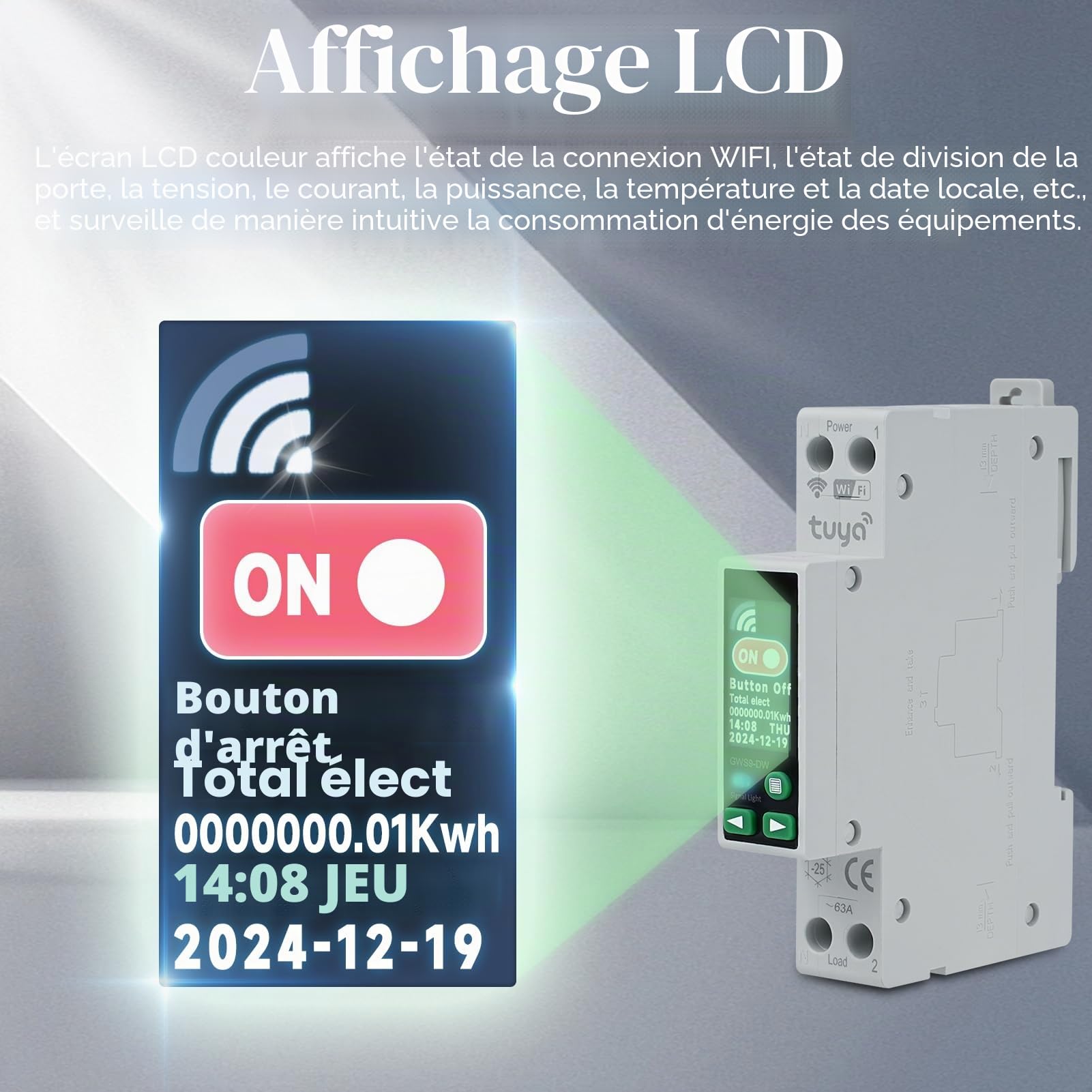 Disjoncteur 40A tuya wifi compteur electrique circuit breaker wifi interrupteur minuterie 90-240V AC 1P+N interrupteur à distance avec protection contre les surtensions etc (avec indicateur LED)