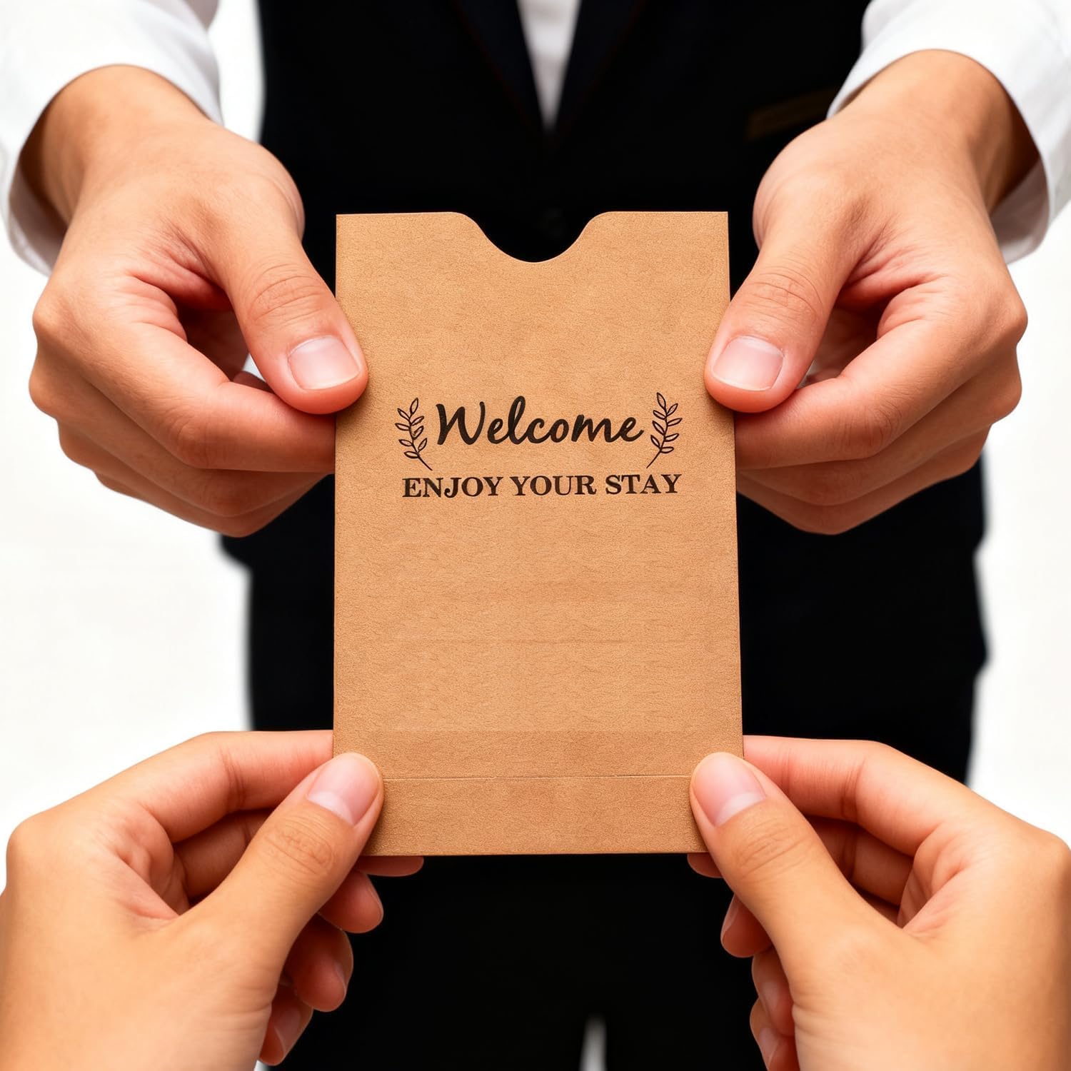 Custodia per chiavi da hotel in carta kraft, buste per tessere chiave dell'hotel di benvenuto, buste per tessere chiave dell'hotel, protezioni per carte di credito, copertine per carte regalo, goditi