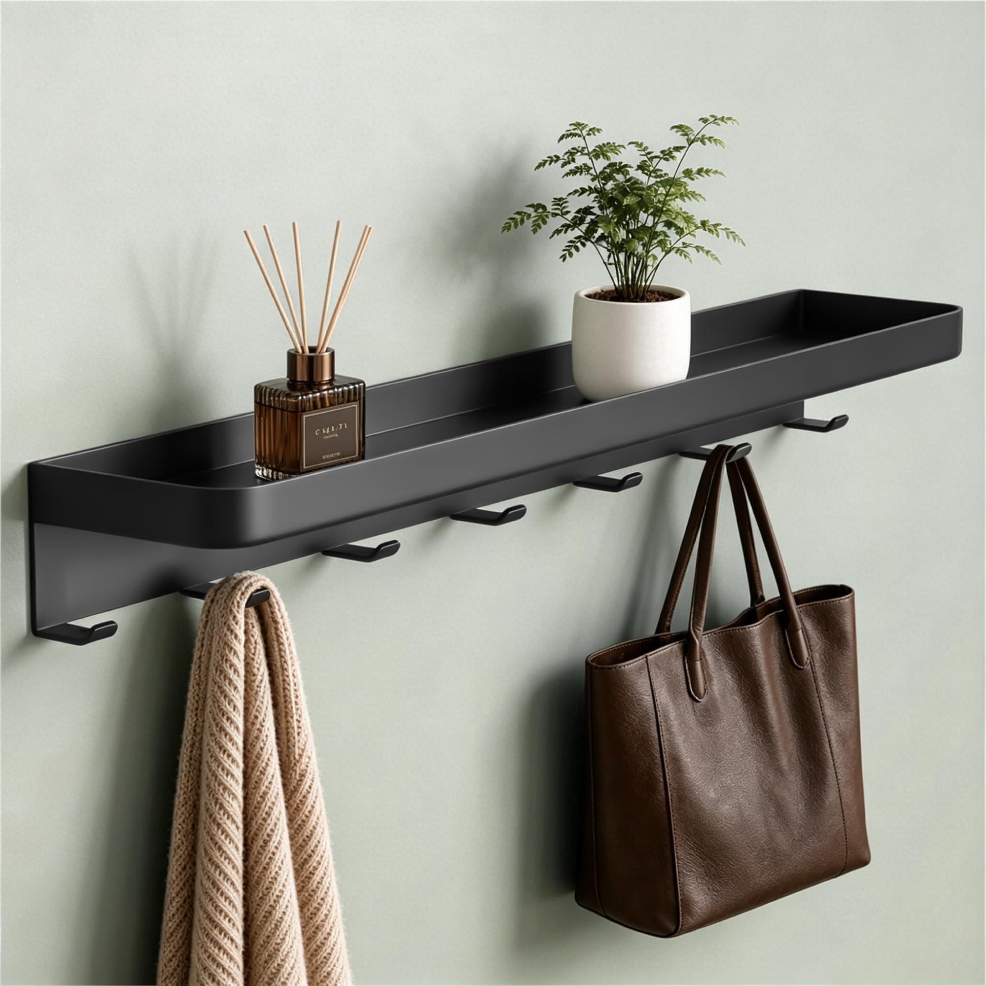Mai & Mai Wall Mounted Coat Rack with Shelf, Bathroom Shelf with 7Hooks