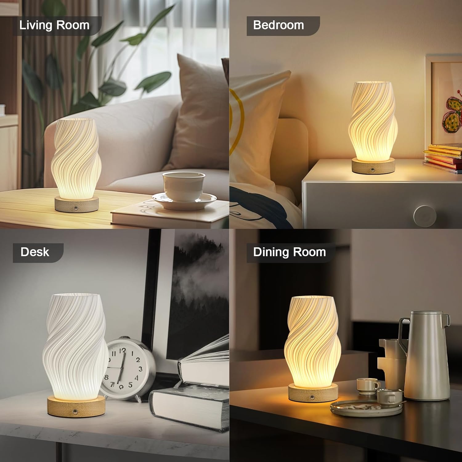Small Battery Operated Lamp, Modern Table Lamp, Rechargeable, Touch Control, 3 Color Temperature, Dimmable, Bedside Table, Flame