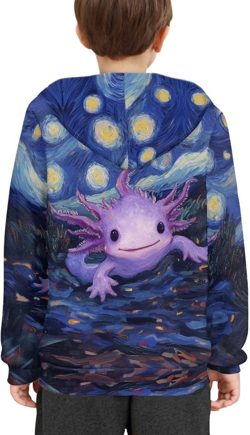WELLFLYHOM Axolotl Hoodies Age 6-16 Girls Boys Graphic Sweatshirt Long Sleeve Sweater Shirt with Kangaroo Pocket