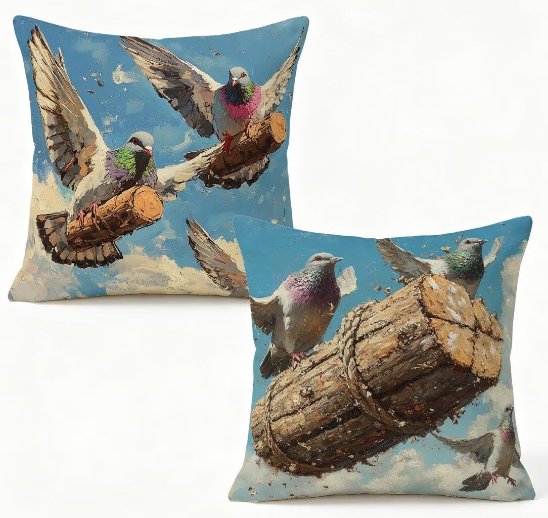 Funda Cojín 70 x 70 Juego de 2, Paloma Funda Almohada 70x70 cm Cojines Sofa PáJaro Cushion Covers Lino con Cremallera Oculta para Sofá Decoración del Hogar, Regalos Mujeres Primavera Verano A-5U493B