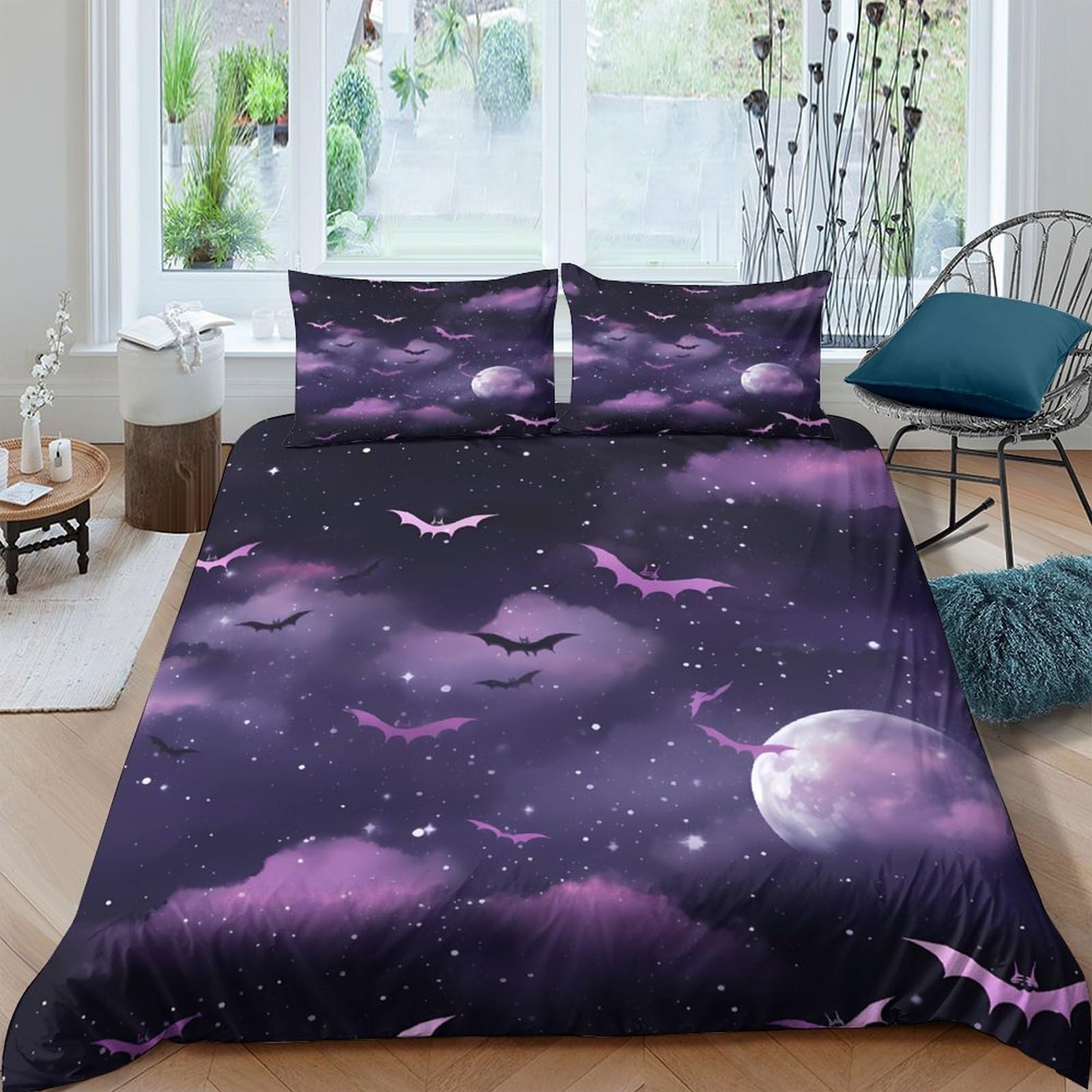 Ctjqhvkz Style-8 3D Printed Purple Night Sky Fitted Sheet Microfiber Soft Moon Clouds Bed Sheet For Bedroom Dorm Mattress Decor Single（135X200cm）