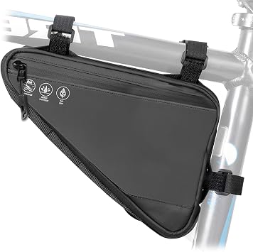2L Bike Frame Storage Bag with Water Resistant Reflective, Bicycle Storage Pouch with 2 Side Pockets, Strap-On Under Seat Tool Accessories Pouch for Mountain Road Bike, MTB