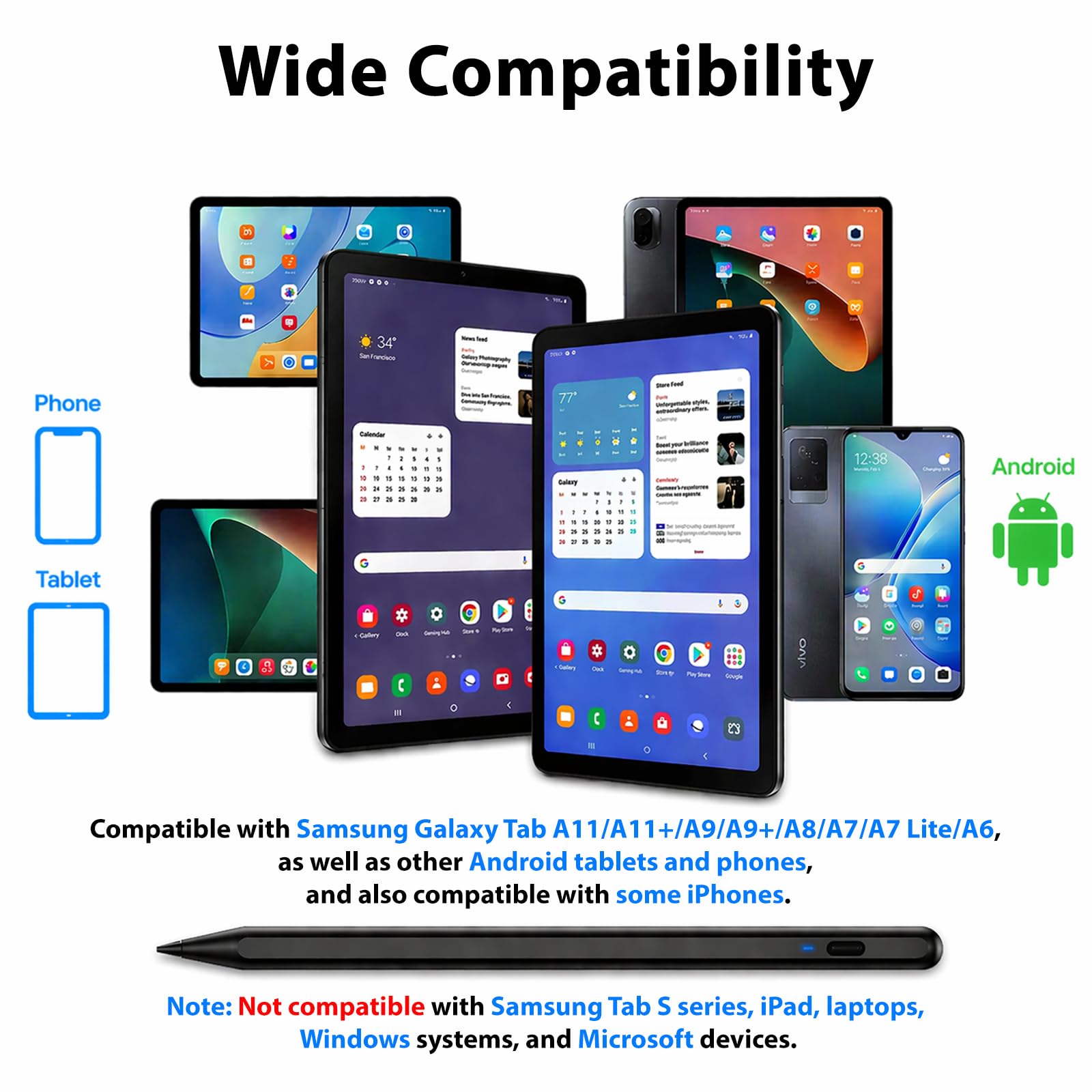CMARS Lápiz capacitivo para Samsung Galaxy Tab A11/A11+/A9/A9+/A8/A7/A7 Lite/A6