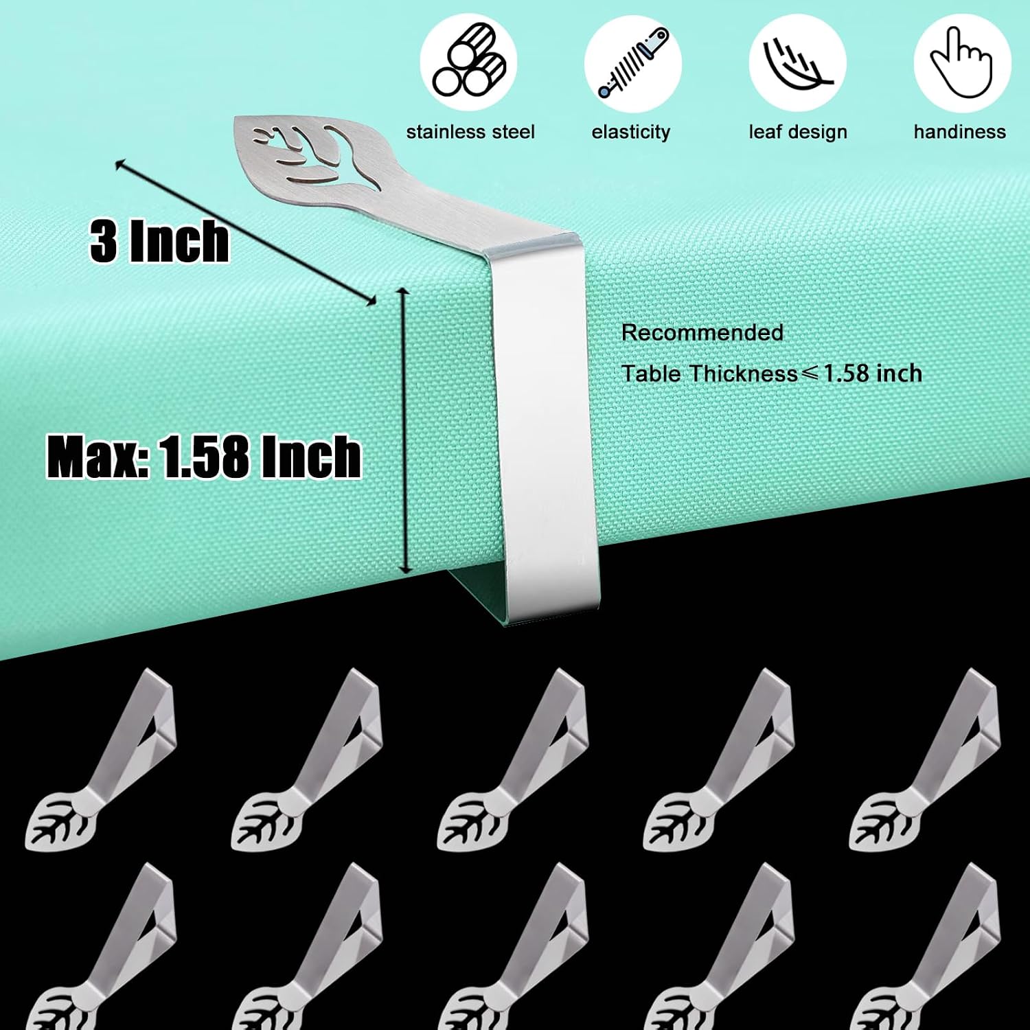 Table Cloth Holder Clips 10 Pack, Leaf Shape Picnic Tablecloth Clip Outdoor Large Heavy Duty Stainless Steel Decorative Cover Clamp Pin for Party Wedding Restaurant Camping RV Essential Accessories