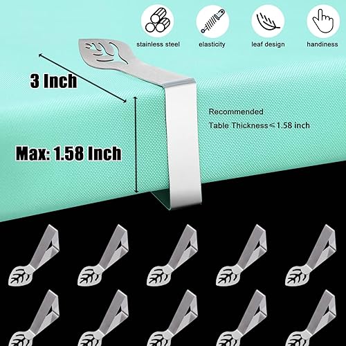 Miniatura 2 de Paquete de 10 clips para mantel de mesa, clip de mantel de pícnic en forma de hoja, para exteriores, grande, resistente, acero inoxidable, cubierta