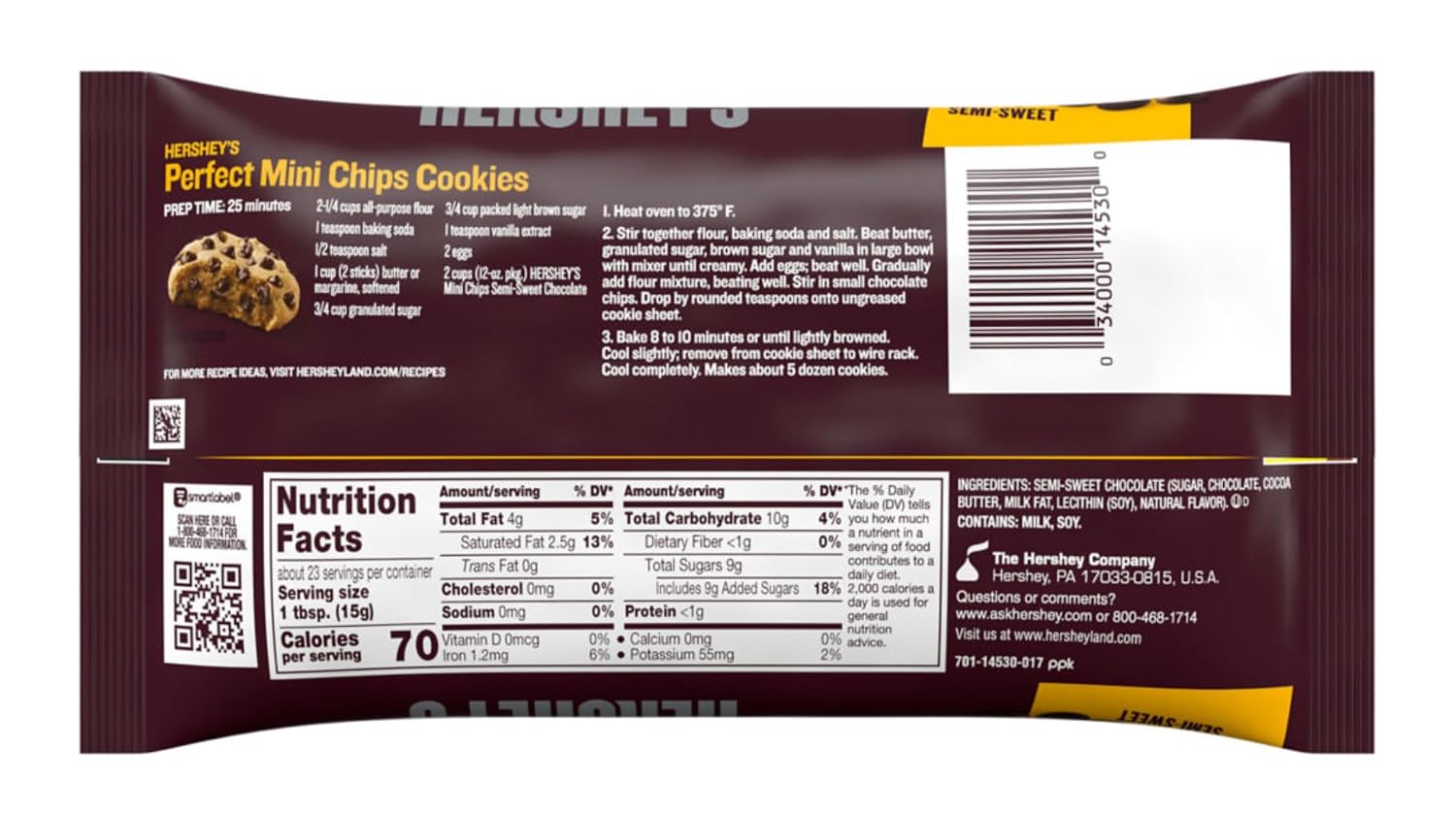 Hershey Semi Sweet Mini Chocolate Chips - Pack of 2 - Perfect for Baking - Delicious and Fun For Everyone
