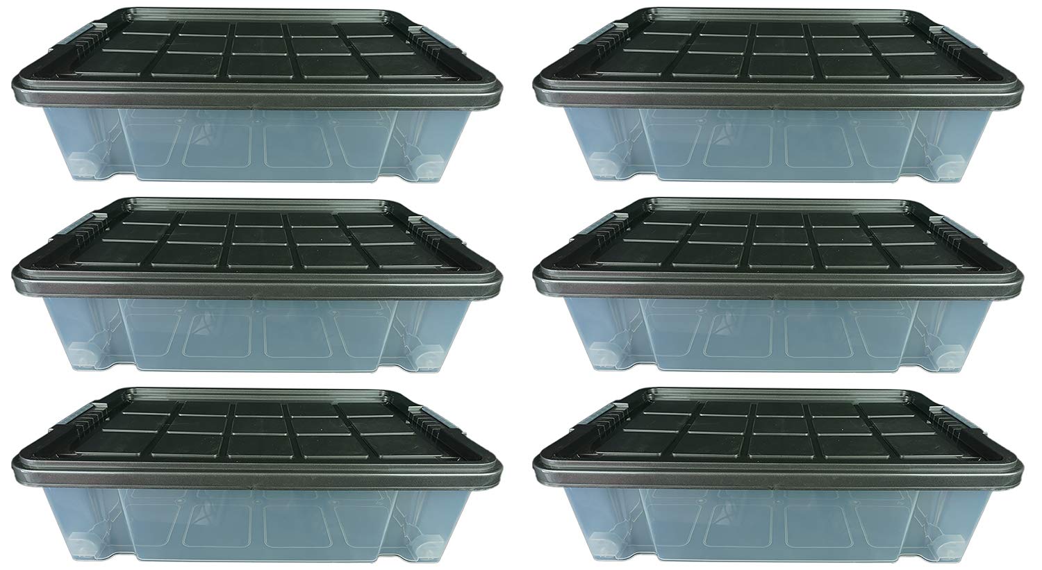 Novaliv 6x Kunststoffbox mit Deckel Rollen Flach 28 l 61x40x18 transparent Grau Anthrazit Multibox Plastic storage boxes Kunststoffkiste Lagerbox Spielzeugbox Aufbewahrungsboxen mit Deckel