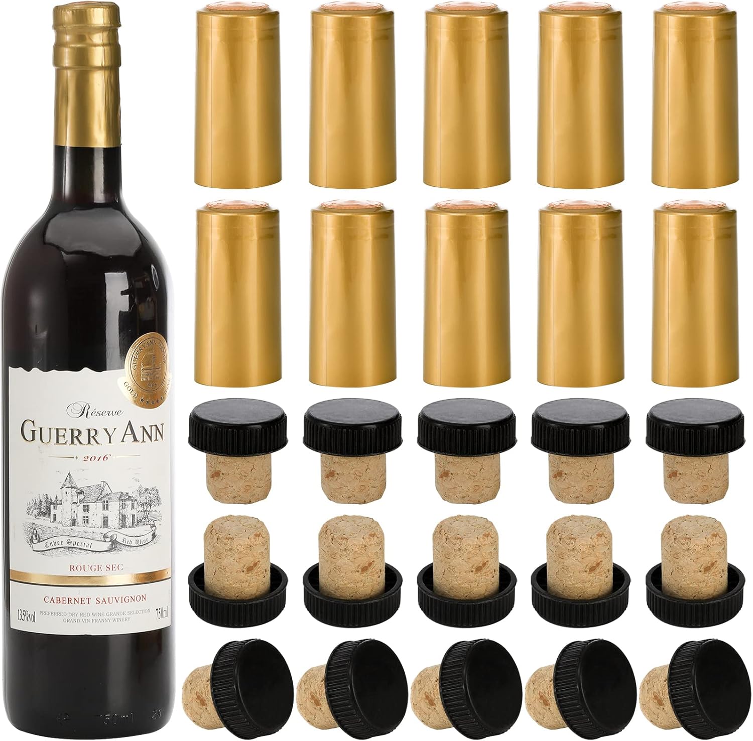 Fasmov 100 Pack Wine Bottle Cork Stopper with Black Plastic Top, 100