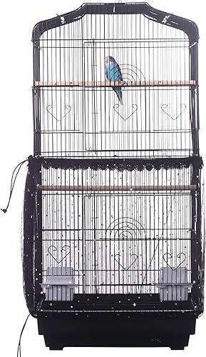 Miniatura 5 de Funda universal para jaula de pájaros, jaula de loro para pájaros, malla de nailon con encaje (no incluida, 1 unidad) (80 x 18 pulgadas, negro)
