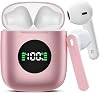 Wireless Earbuds, Bluetooth Headphones Stereo Ear Buds with Noise Cancelling Mic, 50H Playback with LED Display Charging Case, IP7 Waterproof in-Ear Earphones for Phone Laptop Sports, Pink