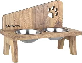 Feliformia Cat Bowl 600 ml Wooden Stand with Two Raised Stainless Steel Bowls