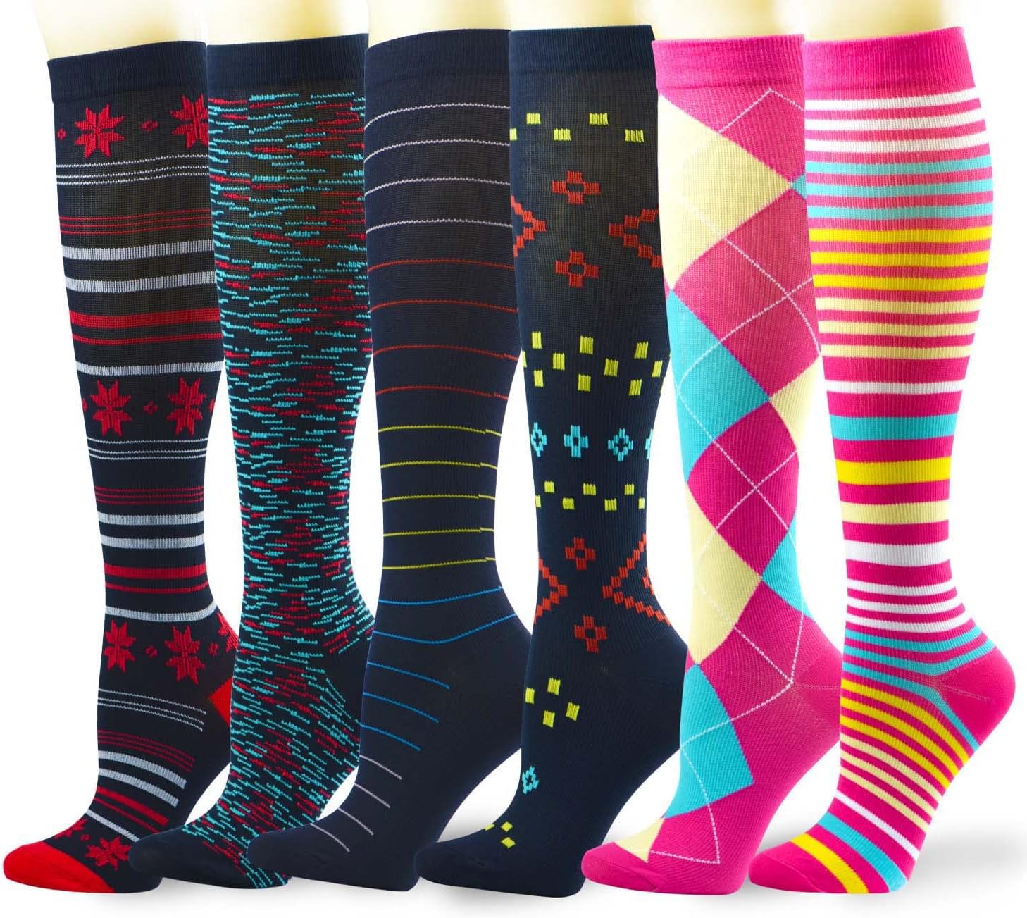 Lavencious Compression Socks 6 Pairs 8-15mmHg for Women Shoe Size 6-10, Sock Size 9-11, 6 Pairs