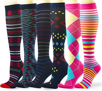 Lavencious Womens Knee High 8-15mmHg Compression Socks, 6 pack