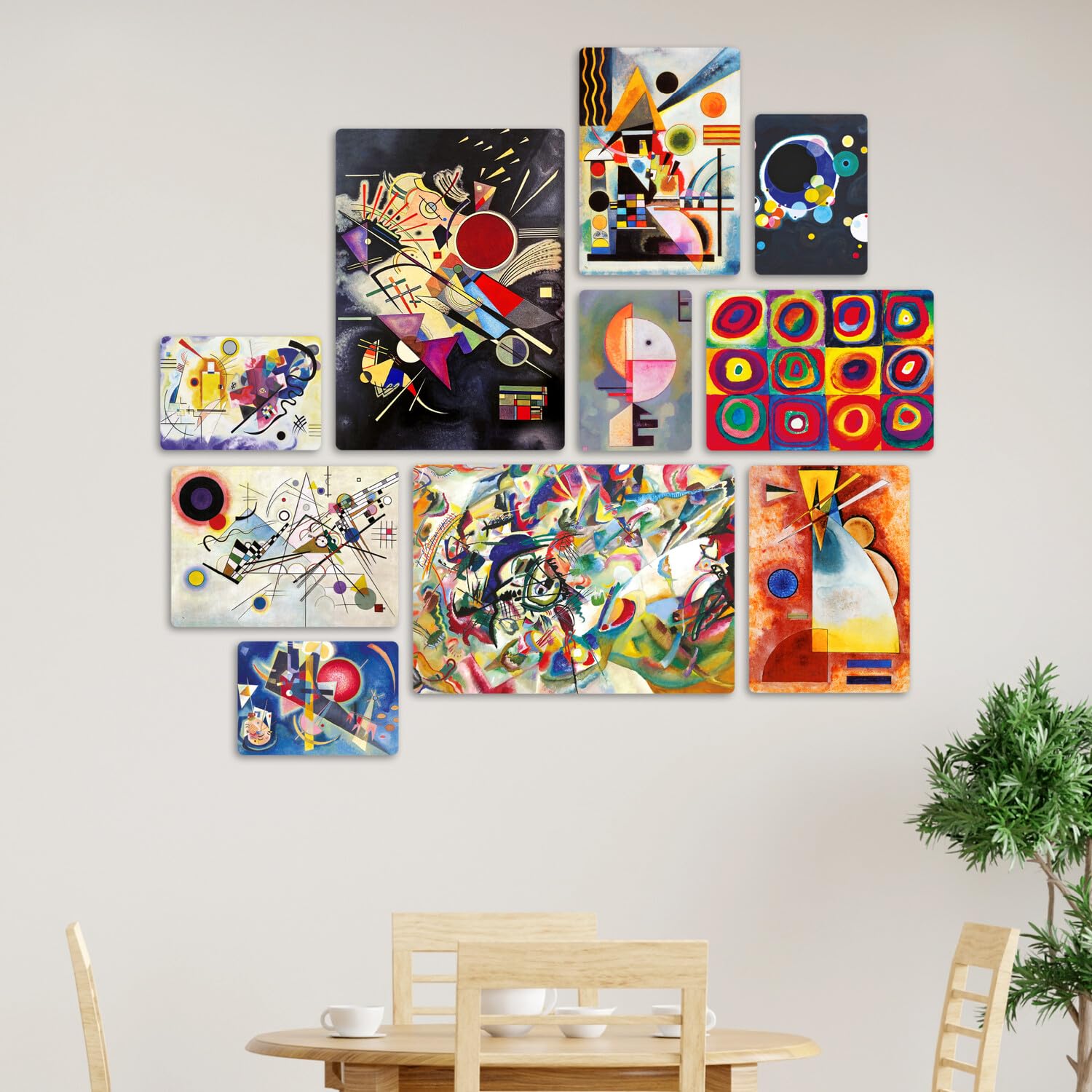 Giallobus - Ensemble de 10 peintures multi-panneaux - Vassily Kandinsky - Kandinsky 1 - Bois MDF - - 2 x 42x29,7cm - 4 x 29,7x21cm - 4 x 21x14,85cm - - Prêt à accrocher - Tableaux