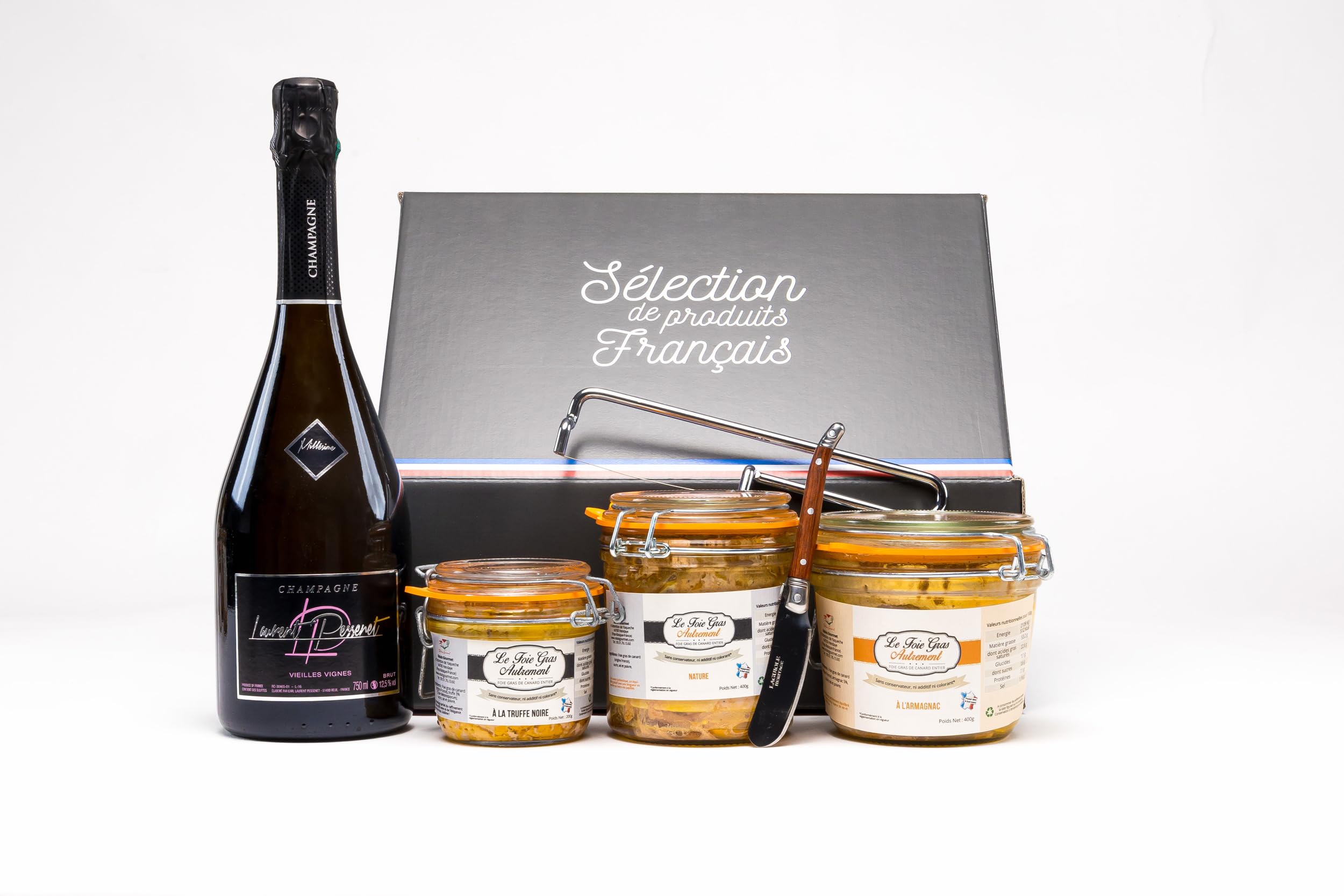 Cofre Iparla – Relais Gourmet | Foie Gras Entero Natural, Armagnac y Trufa + Botella de Champagne y Utensilios | Artesanal Francés | Sin Conservantes, Aditivos ni Colorantes