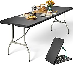 YITAHOME 8FT Folding Tables, Heavy Duty Folding Table with Carrying Handle, Plastic Fold up Table for Outdoor Camping Picnic Parties/Indoor Events, Black