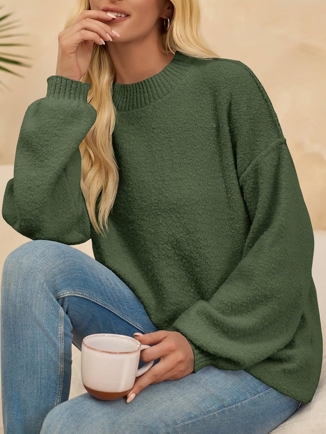 Saodimallsu Womens Crew Neck Sweater Tops Long Sleeve Fuzzy Fall Casual Loose Cozy Knit Pullover Sweaters - Image 4