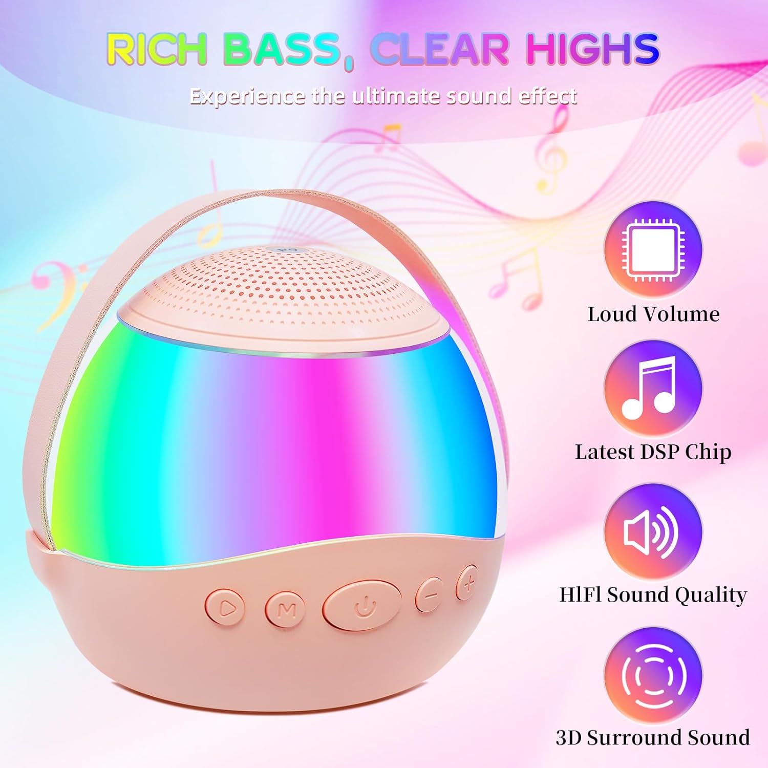 Karaoke Machine for Kids Adults,Portable Bluetooth Mini Karaoke Microphone Singing Speaker with 2 Wireless Mic and Light,Toys for All Smartphones,Birthday,Family,Home Party - Image 4