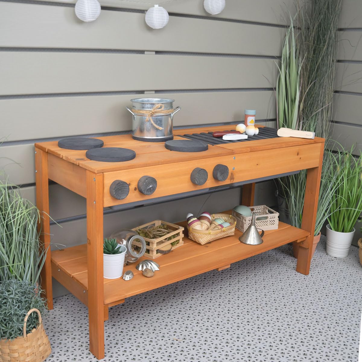 Meppi Matsch Kitchen Grill Antracite Teak in legno – Cucina all'aperto per bambini