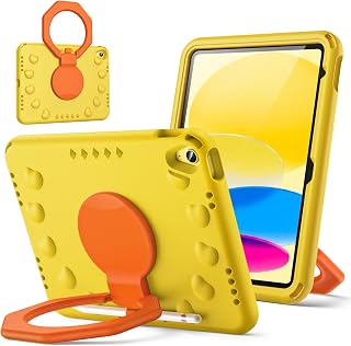 JETech 아이패드(A16) 11세대/10세대(2025/2022)용 아동용 케이스, 360도 회전 핸들 스탠드, 펜슬 홀더가 있는 충격 방지 경량 태블릿 커버 (옐로우)