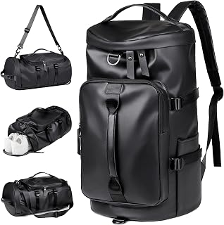 LUKIUP Bolsa Gimnasio Hombre Mujer, Impermeable De Viaje Bolsa de Viaje Hombre Mujer, Mochila 35 litros para Natacion, Fitness, Fin De Semana, Negro (Negro)