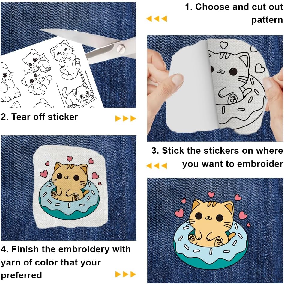 Hobbspring 4 Sheets Cat Dog Water Soluble Embroidery Stabilizers 11.69x8.27 Inches Stick and Stitch Embroidery Paper Adhesive Embroidery Transfer Paper for Hand Sewing Lover Beginners