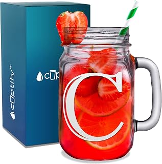 Cuptify Monogram Initial Letter C Etched 16 oz Mason Jar Glass Housewarming, Wedding, Birthday Decorations, Personalized Gifts for Men and Women