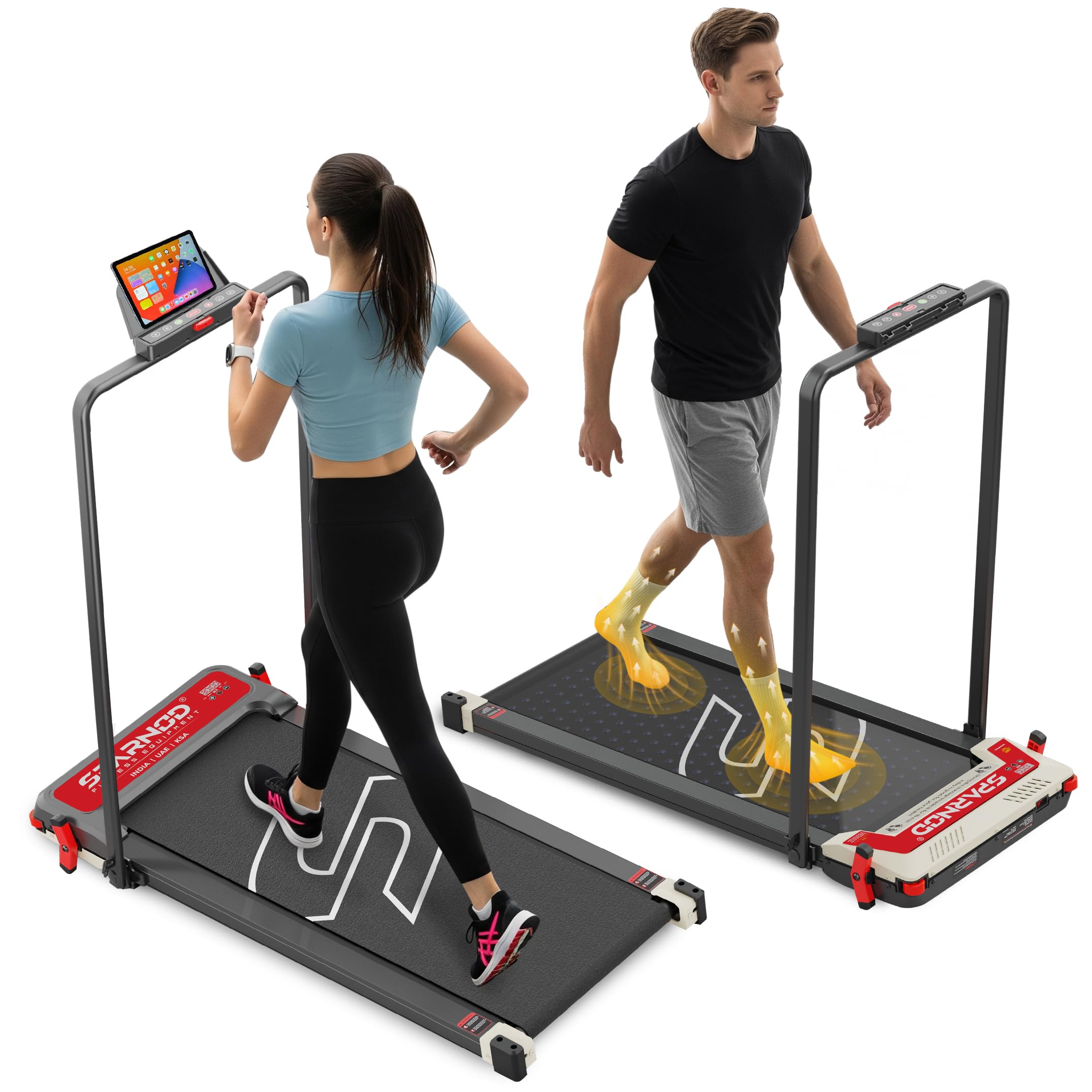 Sparnod Fitness STH-3007 3-in-1 Double-Sided Walking Pad Treadmill for Home Use with Acupressure Massage Pad, 5-Speed Modes, LED Display, Incline, 2.5HP Motor, Supports Up to 120kg