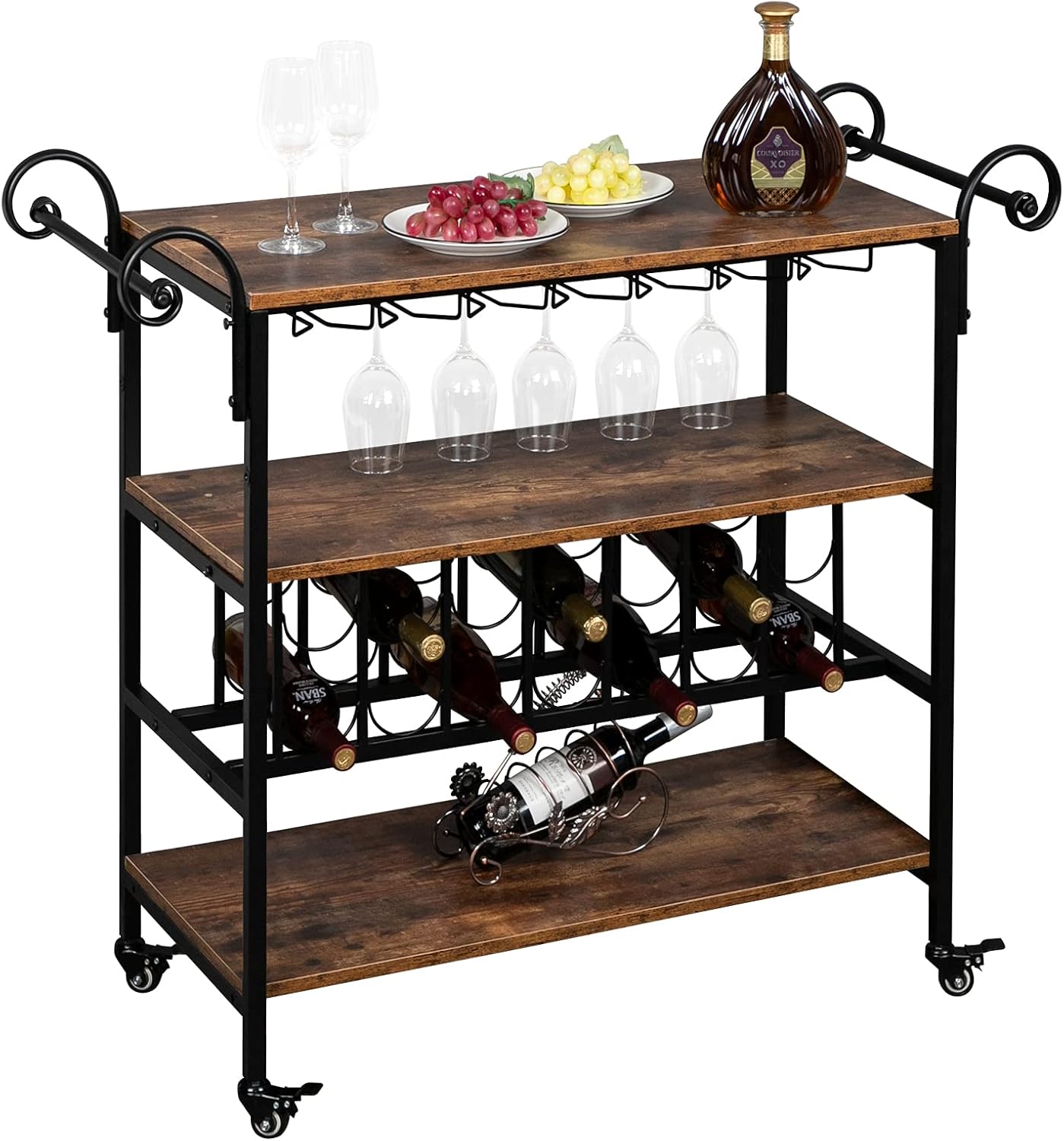 Buy VINGLI Bar Serving Cart w 4 Locking Caster Wheels, Wine Storage