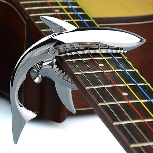 Miniatura 8 de Cejilla de guitarra de tiburón Pretty Cool Capo para guitarra eléctrica acústica clásica, ukelele de aleación de zinc, cejilla de resorte (plateado)