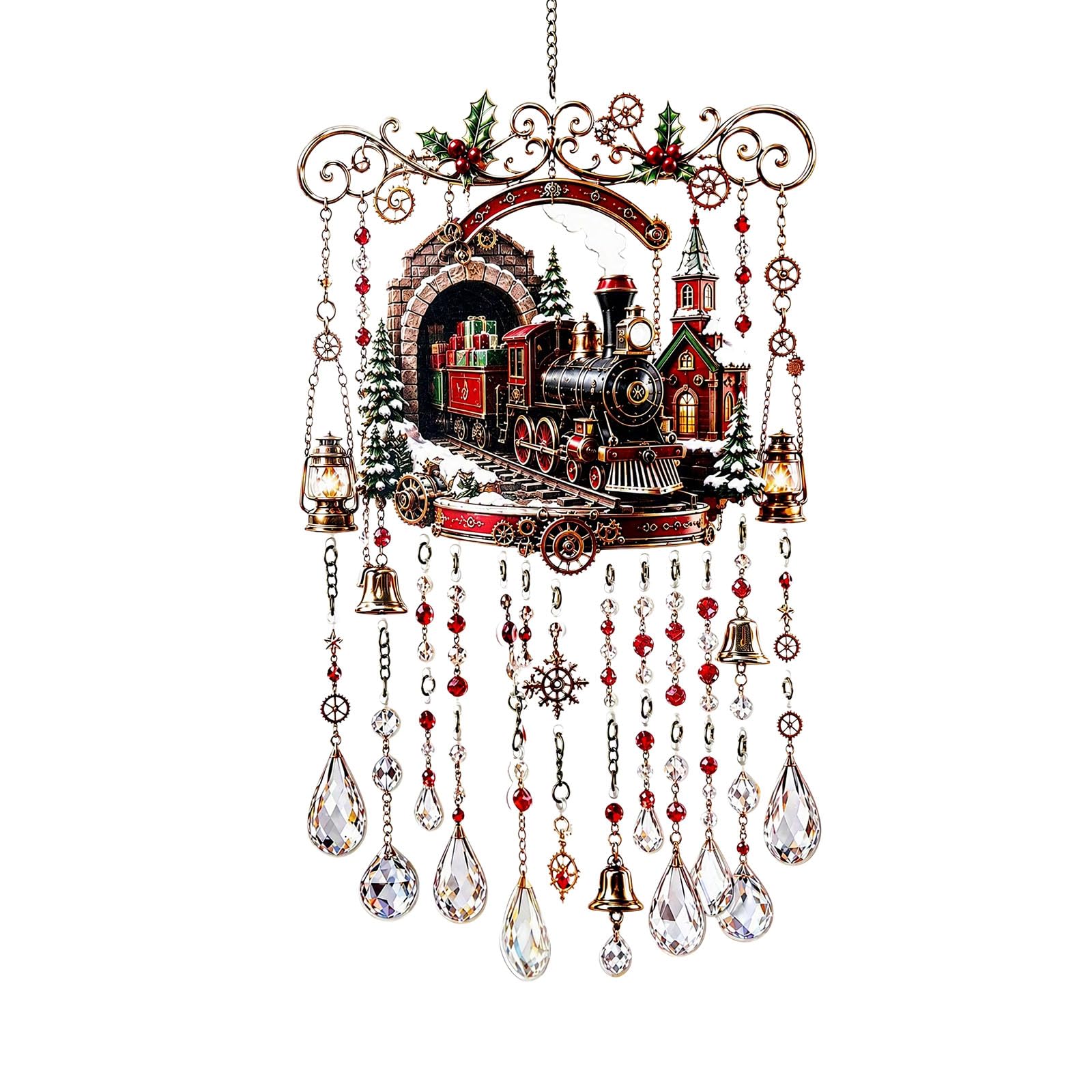 Christmas-Themed Crystal Wind Chime, Christmas Glass Suncatcher Wind Chime