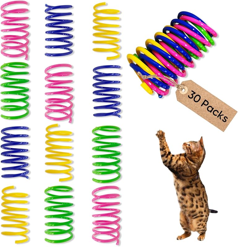 Juguetes para gatos para gatos de interior, paquete de 30 juguetes interactivos para gatos | Bobinas de plástico duraderas y coloridas, rebote y rollo para cazar, perseguir y morder, juguetes a granel para gatos adultos aburridos, autojuego