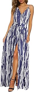 Women Summer 2025 Maxi Dress Vacation Floral Spaghetti Strap Spring Casual Boho Split Beach Long Flowy Sundress
