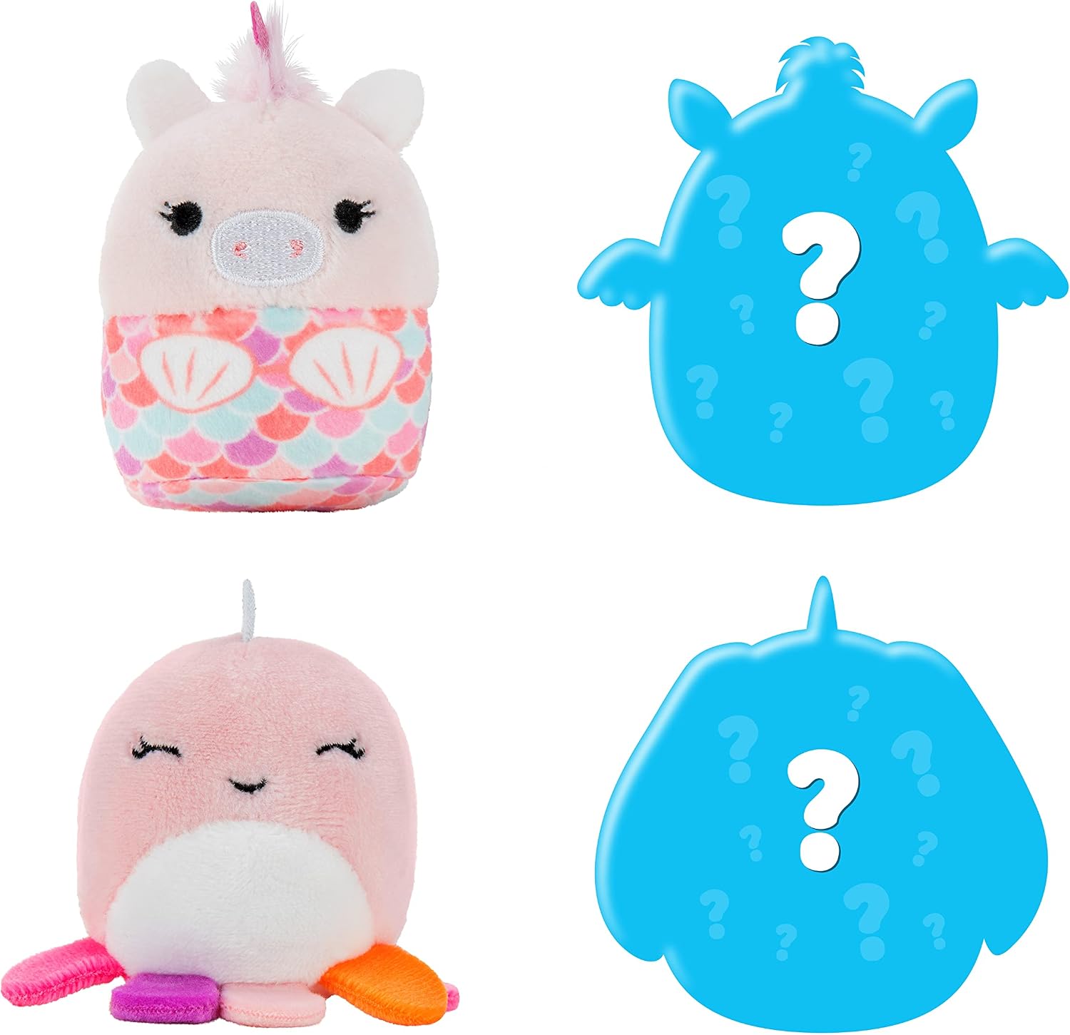 Squishville by Squishmallows SQM0213 by Original Squishmallows Mystical Squad-Four 2-Inch Makena, Paloma, Gelina & Davina Plush-Toys for Kids