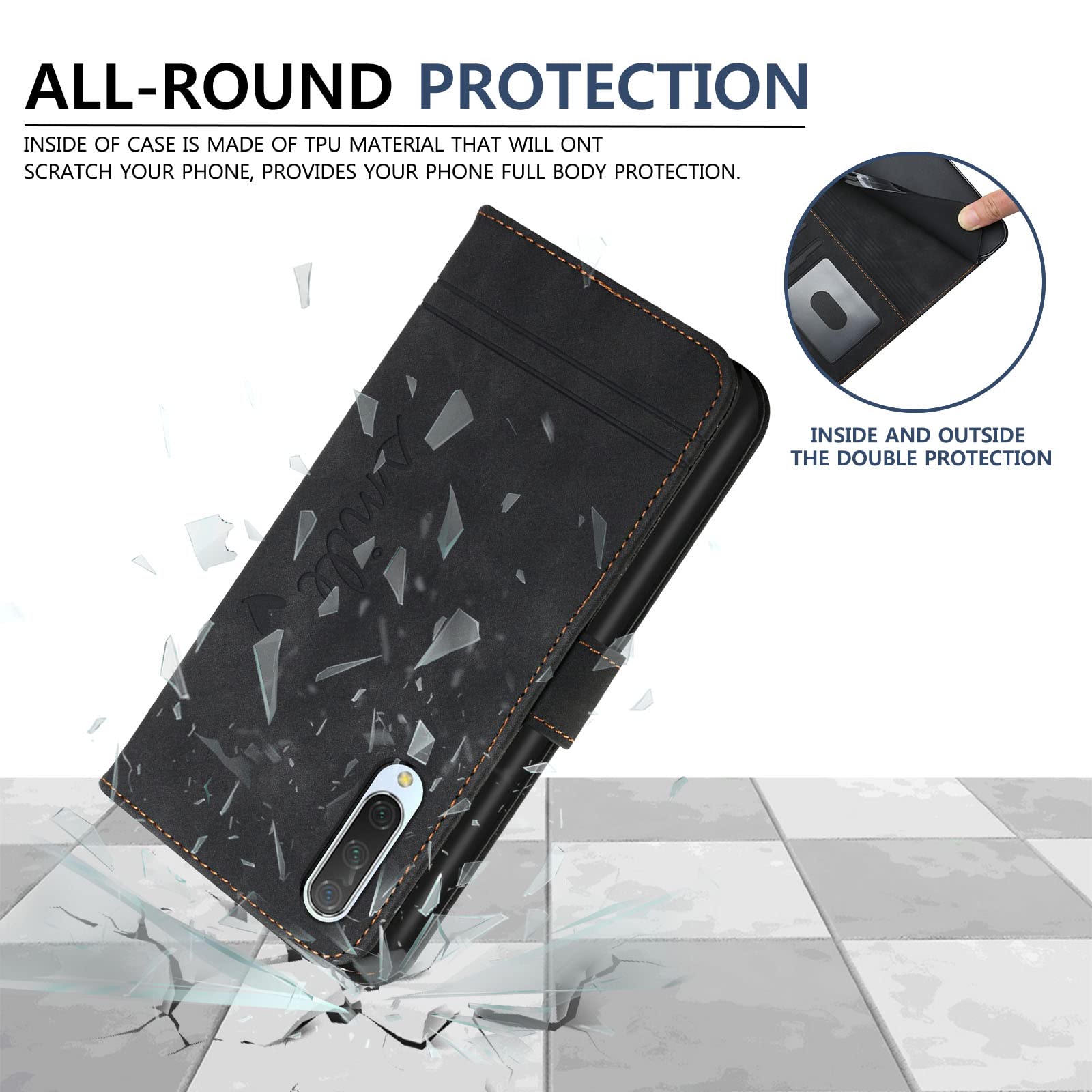 FMPCUON Cover per Xiaomi Mi CC9/ A3 lite/Mi 9Lite Custodia con 2 x Pellicola Vetro Temperato +2 x Protezione Fotocamera, Grado Militare 360 Anello Supporto TPU Bumper Antiurto per, Blu