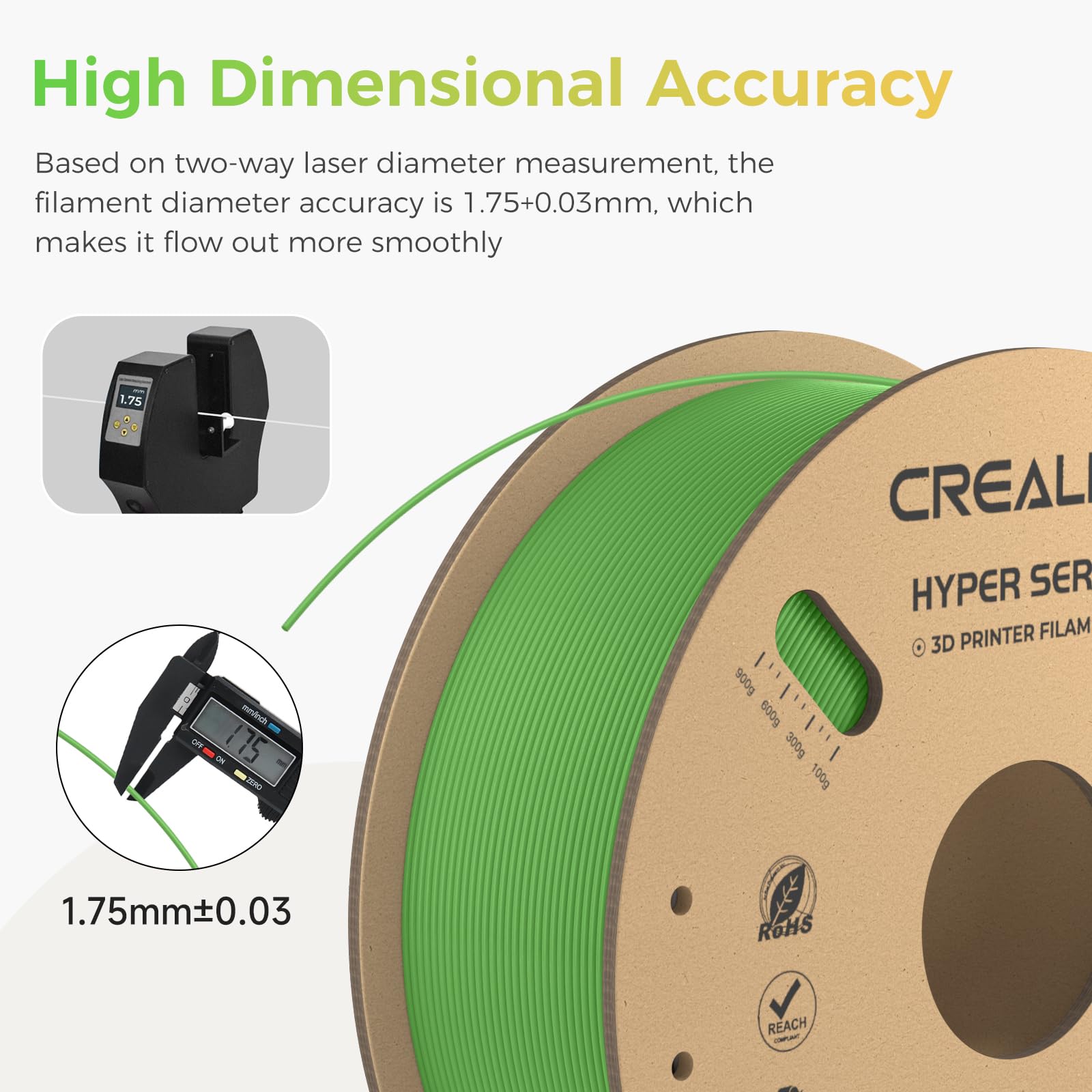 Creality Official Hyper PLA Filament Verde 1KG, Filamento per Stampanti 3D per la Stampa ad Alta Velocità, Durevole e Resistente, Liscio, Prestazioni a Sbalzo Precisione Dimensionale +/-0,03mm
