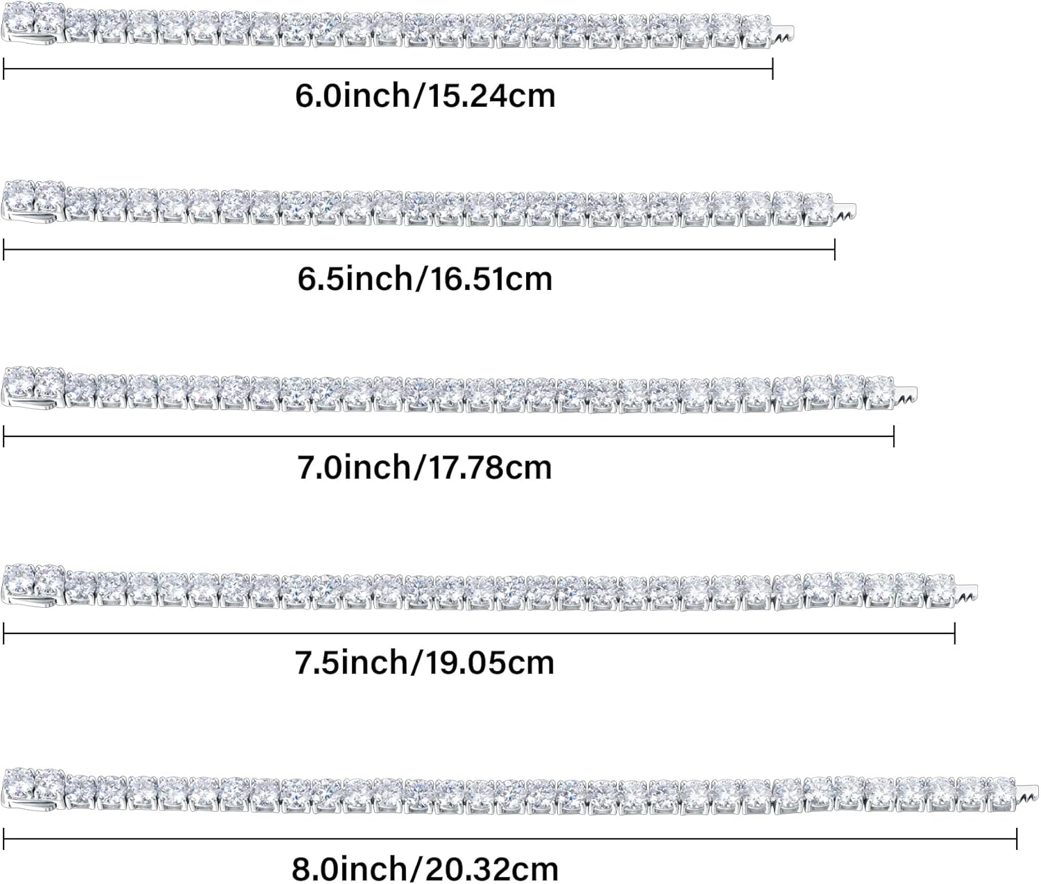 3/4/5mm Moissanite Bracelet D Color VVS1 Round Cut 18K White Gold Plated S925 Silver 6.5-8.5Inch Tennis Chain for Women & Men - Image 5