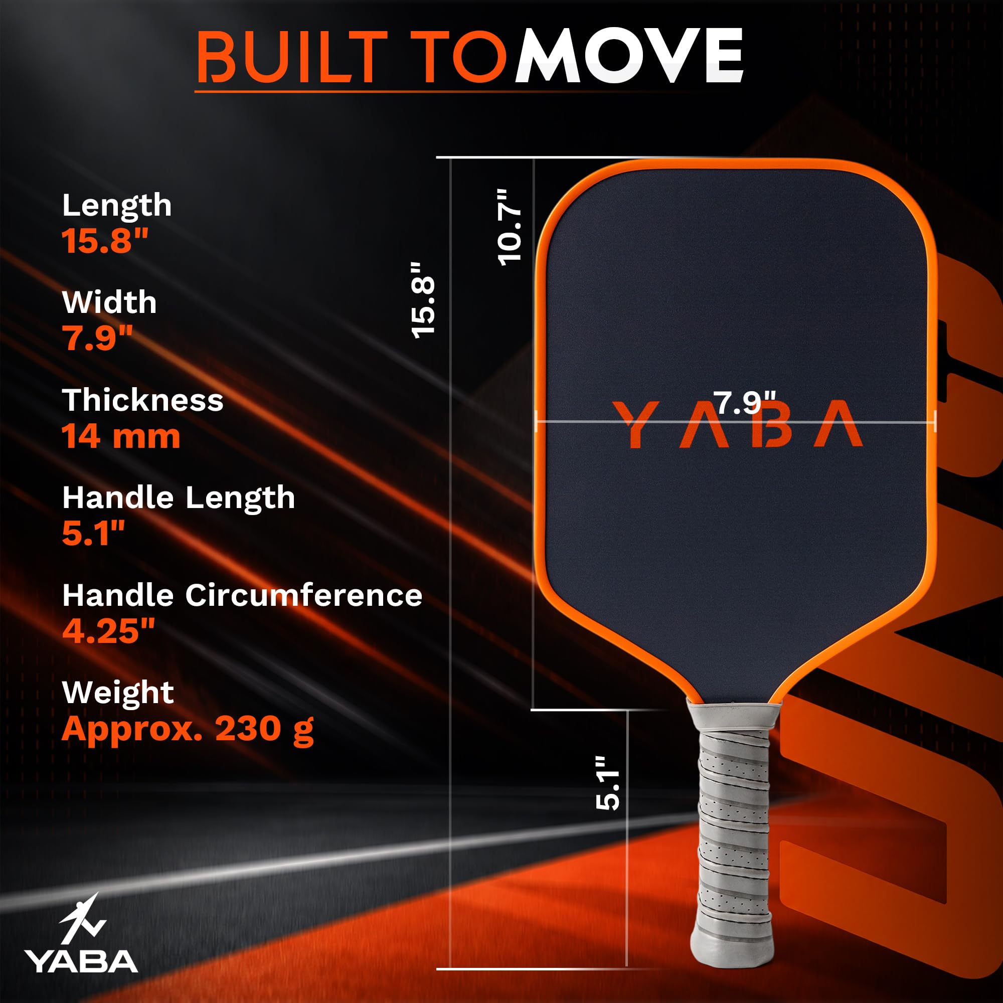 YABA UNO Pickleball Paddle | 14mm Thermoformed Hybrid Carbon Fiberglass | Impact Polypropylene Honeycomb Core | Wider Sweet Spot | Lightweight Pickleball Racket for All Skill Levels (Orange) 1