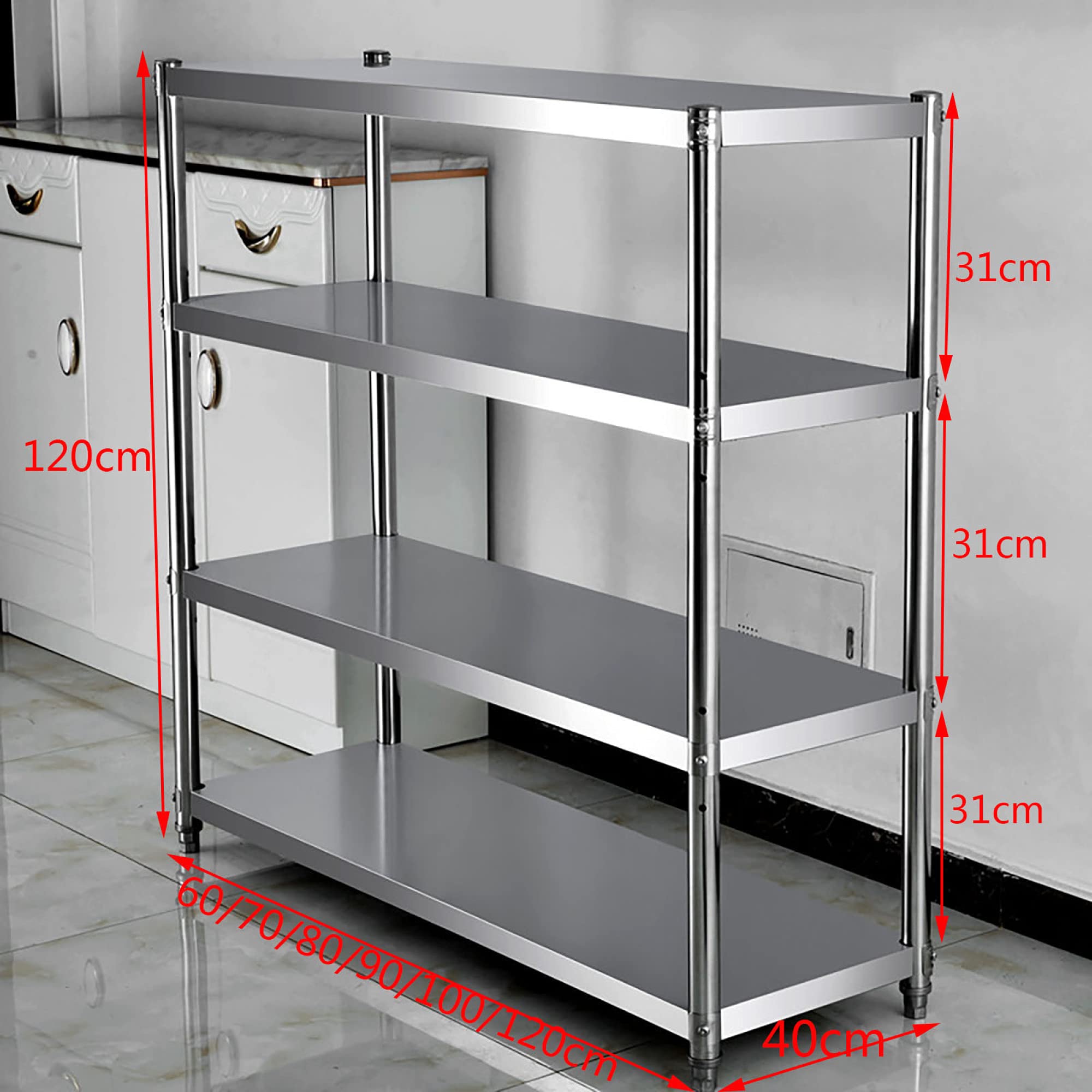inless Steel 4-poziomowy stojak na mikropiekarnik, stół warsztatowy i półka ekspozycyjna, 90 cm, srebrny, oszczędność miejsca w kuchni