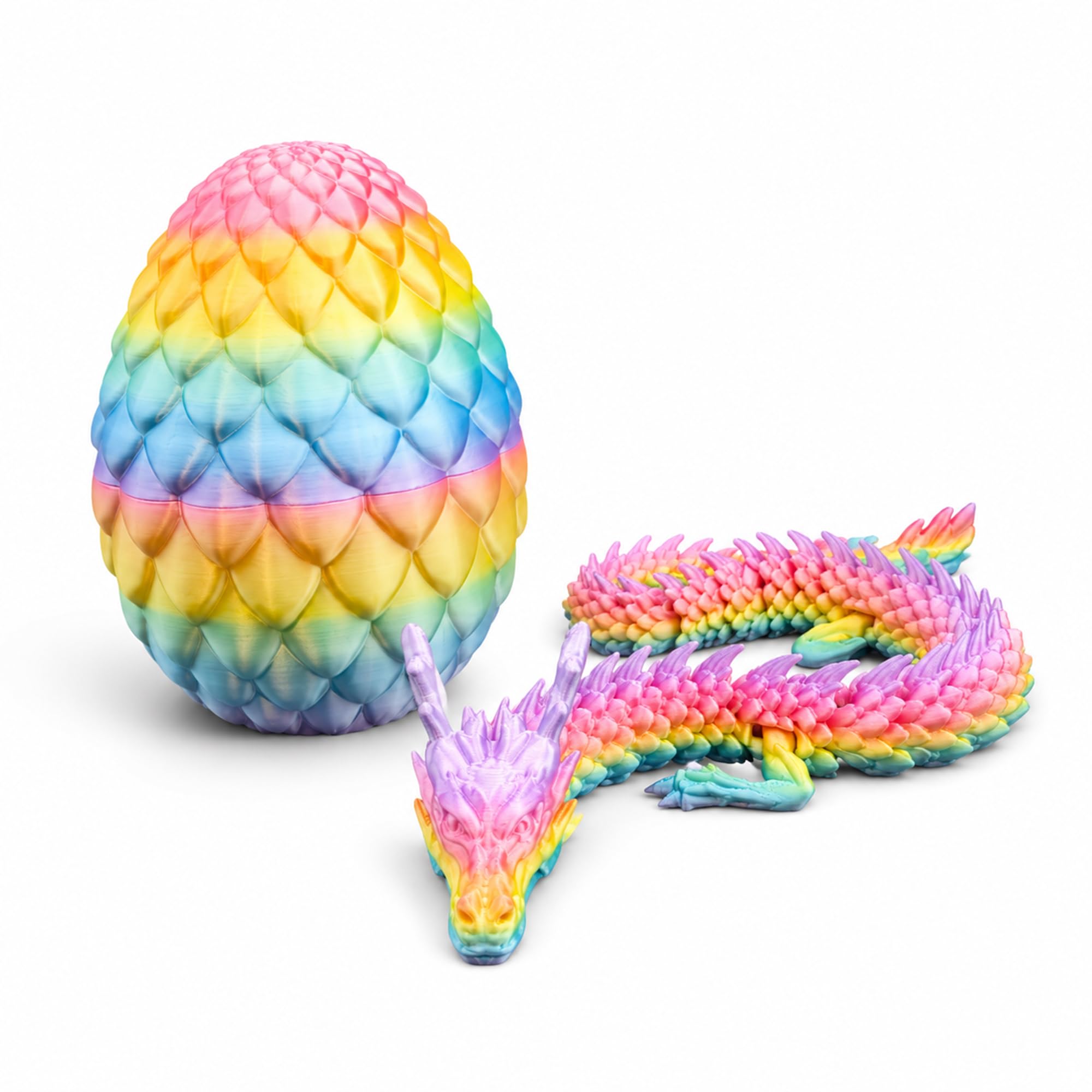 3D Printed Chinese Dragon – Articulated Dragon, Poseable 3D Printed Animal Toy with Moveable Joints – Sensory Desk Figure for Display – Collectible Plastic Fidget for Kids and Adults (Rainbow)