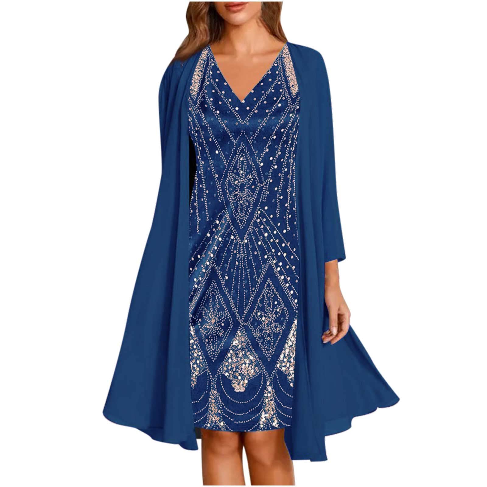 NUSGEAR Conjunto Dos Piezas Mujer Moda Cárdigan y Vestido largo de noche Otoño e invierno Gasa Suelto Elegante Traje Fiesta Casual impresión Vestido Traje Chaqueta cómodo Conjunto 2024