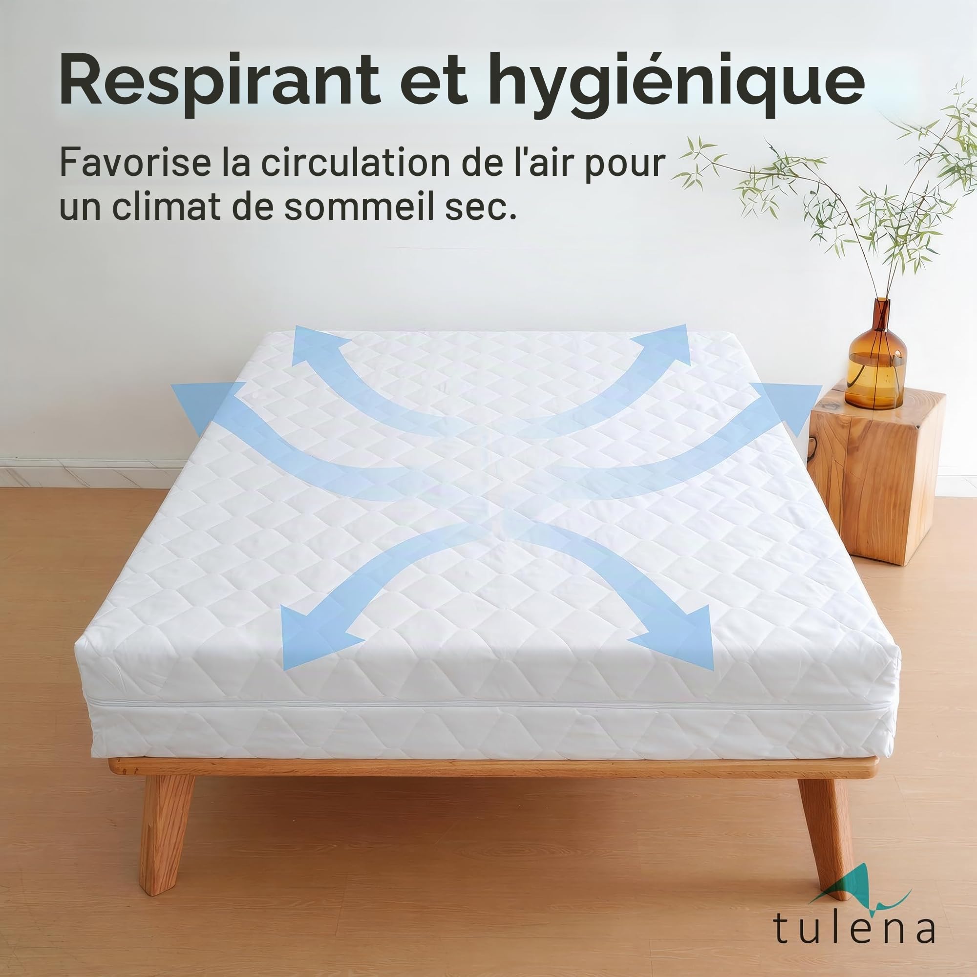 TULENA Housse de Matelas en Microfibre avec Fermeture éclair, 160x200 cm, Hauteur 23 à 25 cm, matelassée, Blanche, hypoallergénique, certifiée Öko-Tex