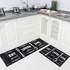 Carvapet 2 Pieces Kitchen Rug Set Non-Slip Backing Mat Throw for Kitchen Doormat Runner, Motto Design, Blackish/Dark Grey (17x48+17x24)