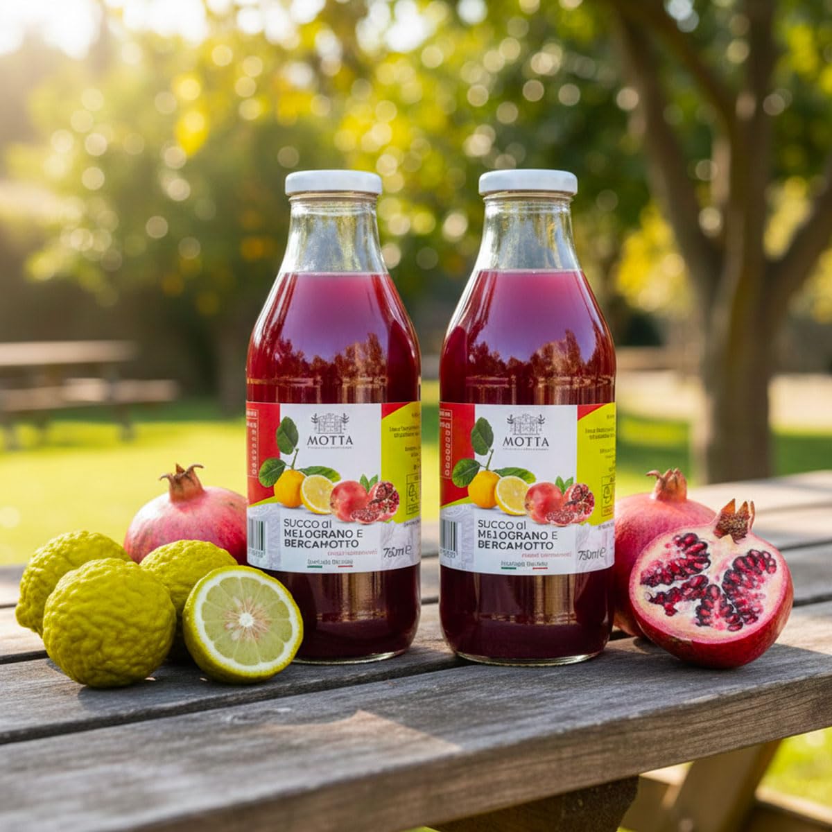 Consorzio Motta - Succo di Melograno e Bergamotto 100% Succo Naturale Senza Conservanti, Ricco di Vitamine, Pack 6x 750 ml, Prodotto in Calabria